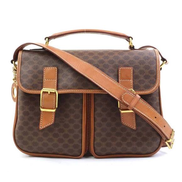 Celine Handbags - Celine Shoulder Bag Handbag Macadam Leather Brown Gold